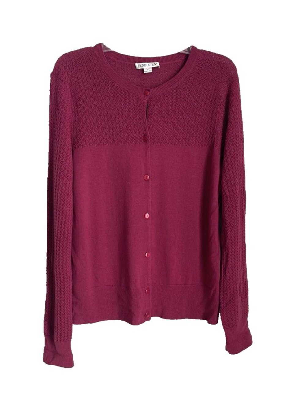 Pendleton Magenta 100% Merino Wool Long Sleeve Cardigan Sweater Women's